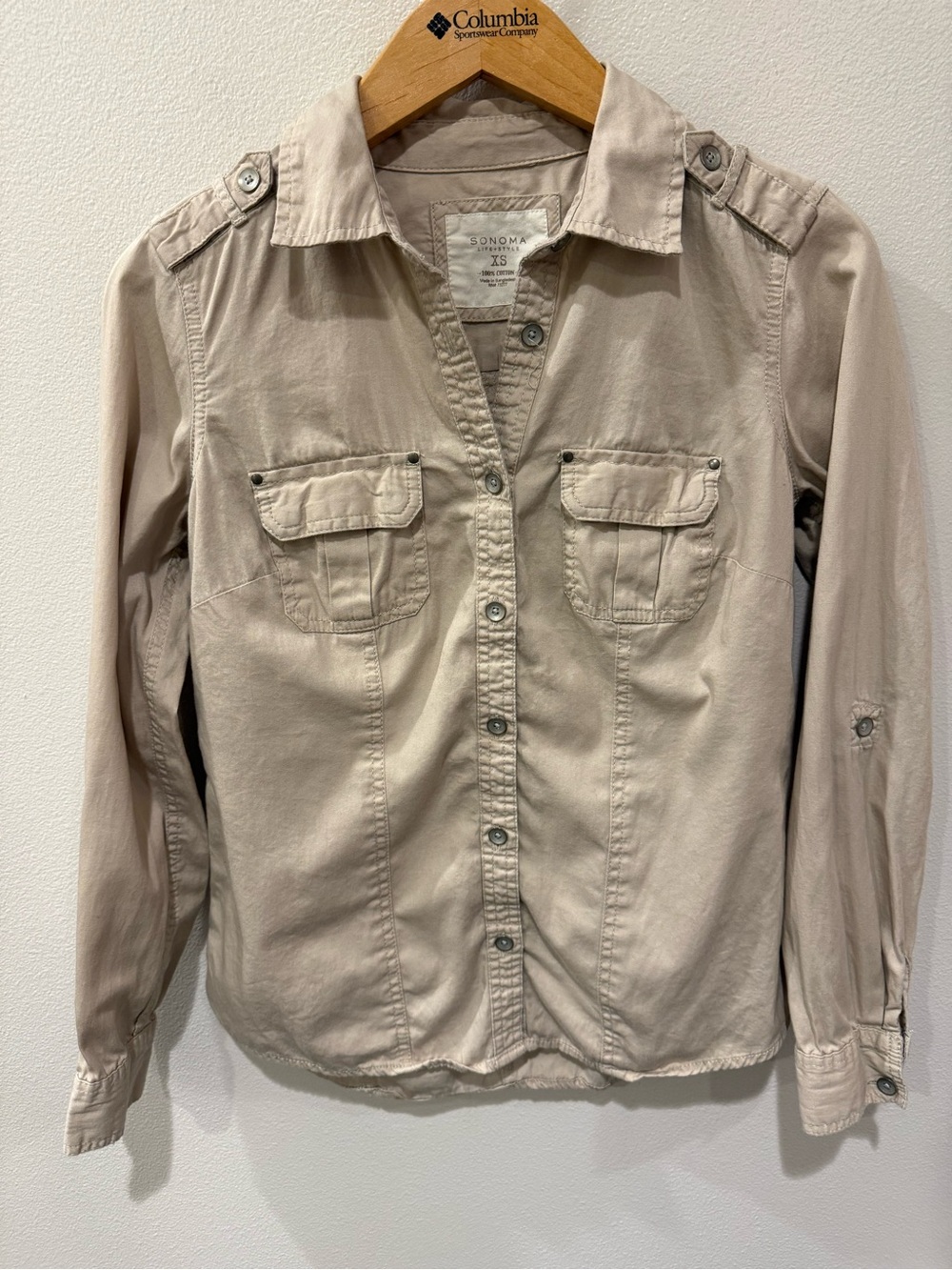 Sonoma Utility Button-Down Shirt in Light Taupe